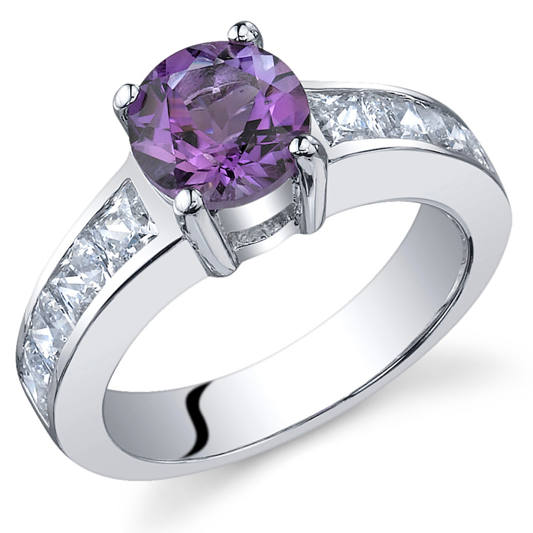 Amethyst Round Cut Sterling Silver Ring Size 8
