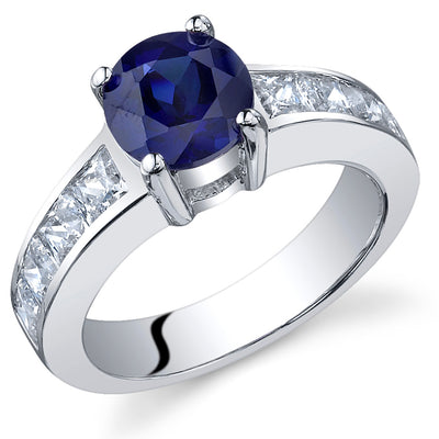 Created Blue Sapphire Round Cut Sterling Silver Ring Size 5