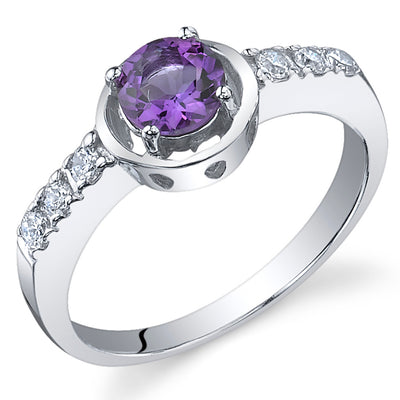 Amethyst Round Cut Sterling Silver Ring Size 6