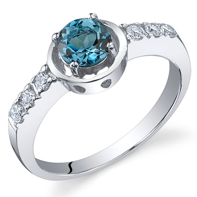London Blue Topaz Round Cut Sterling Silver Ring Size 9