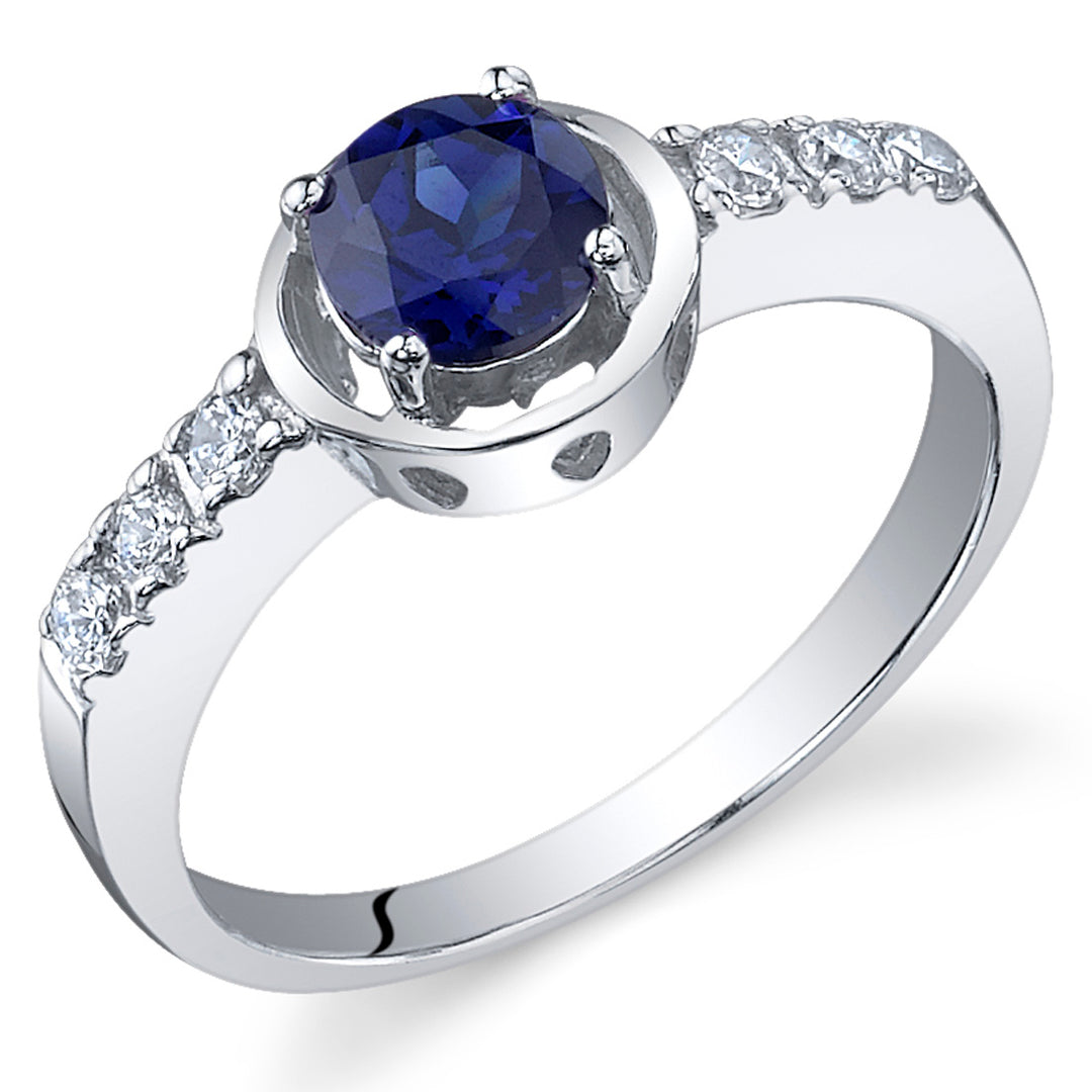 Blue Sapphire Ring Sterling Silver Round Shape 0.75 Carat Size 6