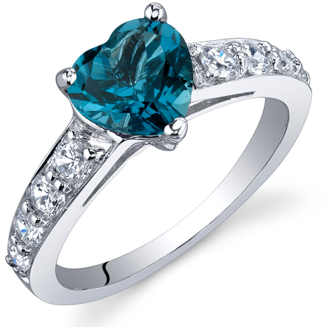 London Blue Topaz Heart Shape Sterling Silver Ring Size 9