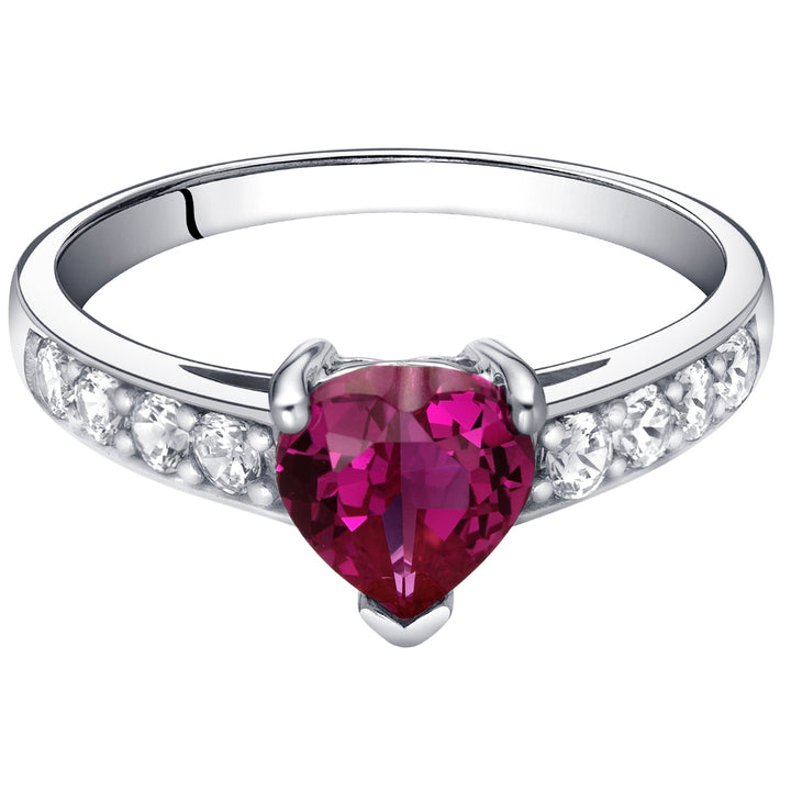 Ruby Ring Sterling Silver Heart Shape 1.5 Carats Size 7