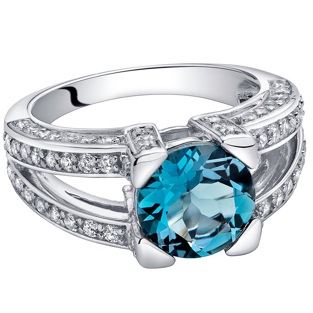 London Blue Topaz Round Cut Sterling Silver Ring Size 9