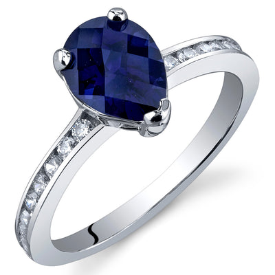 Created Blue Sapphire Pear Shape Sterling Silver Ring Size 5
