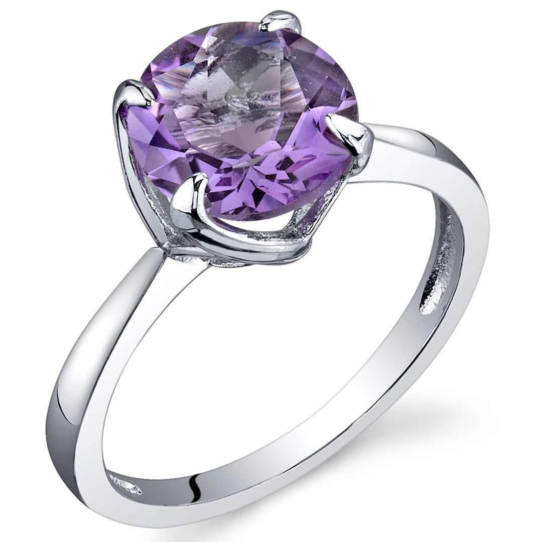 Amethyst Round Cut Sterling Silver Ring Size 8