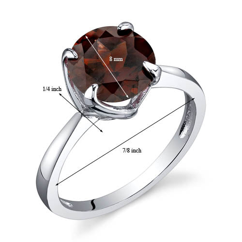Garnet Ring Sterling Silver Round Shape 2.25 Carats Size 5