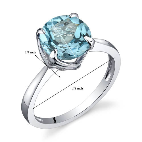 Swiss Blue Topaz Ring Sterling Silver Round Cut 2.25 Carats Size 9