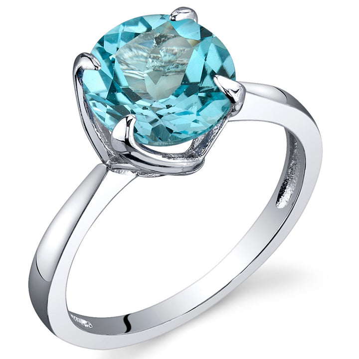 Swiss Blue Topaz Ring Sterling Silver Round Cut 2.25 Carats Size 9