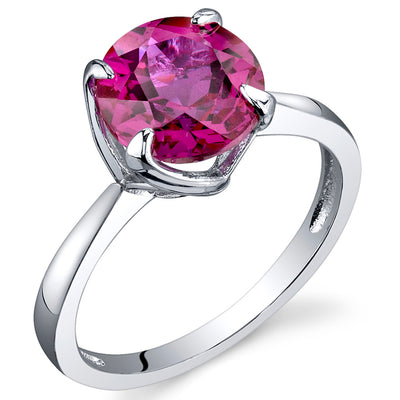 Created Ruby Round Cut Sterling Silver Ring Size 7