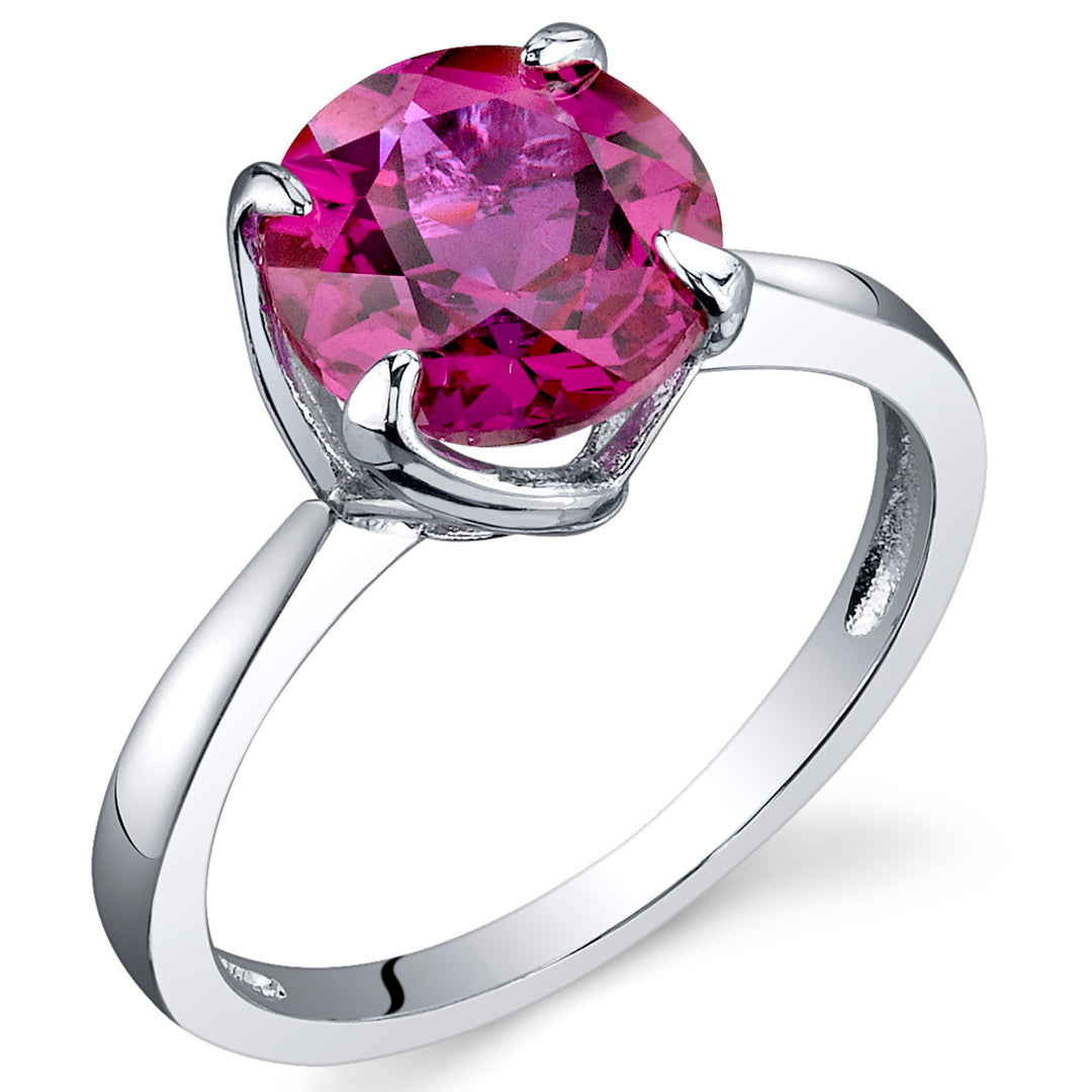 Created Ruby Round Cut Sterling Silver Ring Size 6
