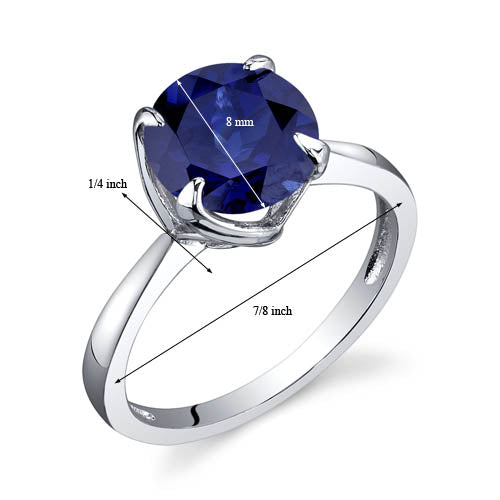 Blue Sapphire Ring Sterling Silver Round Cut 2.75 Carats Size 6