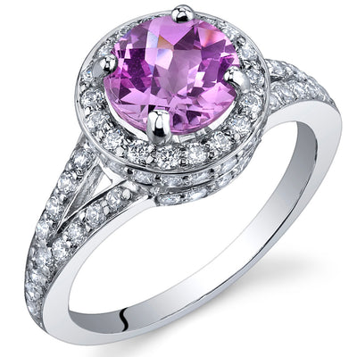 Created Pink Sapphire Round Cut Sterling Silver Ring Size 6