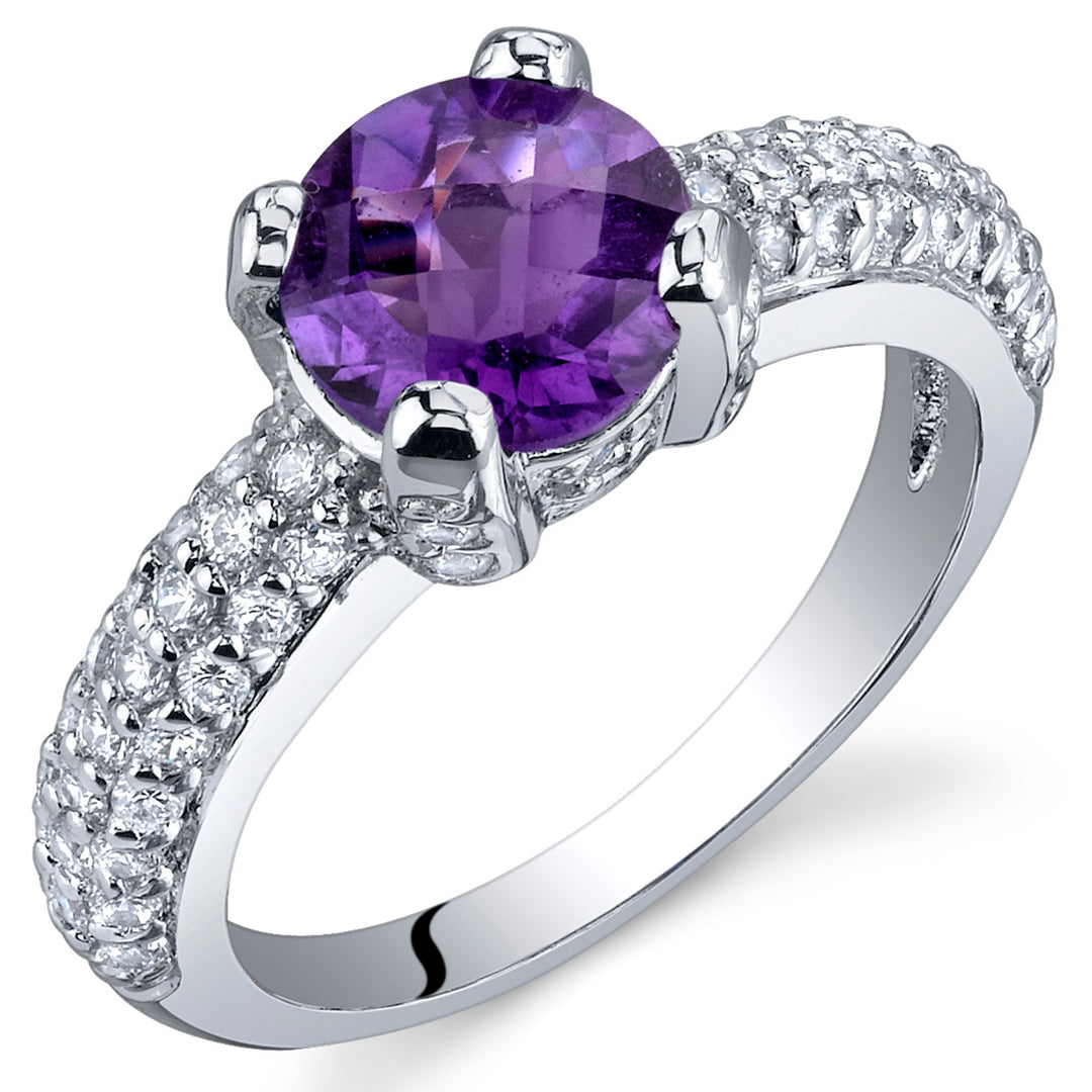 Amethyst Round Cut Sterling Silver Ring Size 5