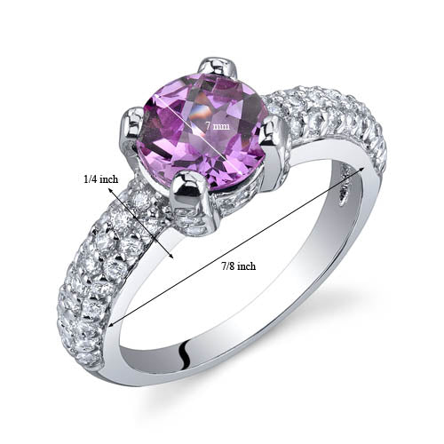 Created Pink Sapphire Round Cut Sterling Silver Ring Size 8