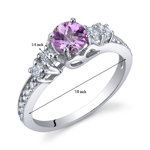 Pink Sapphire Ring Sterling Silver Round Shape Size 5