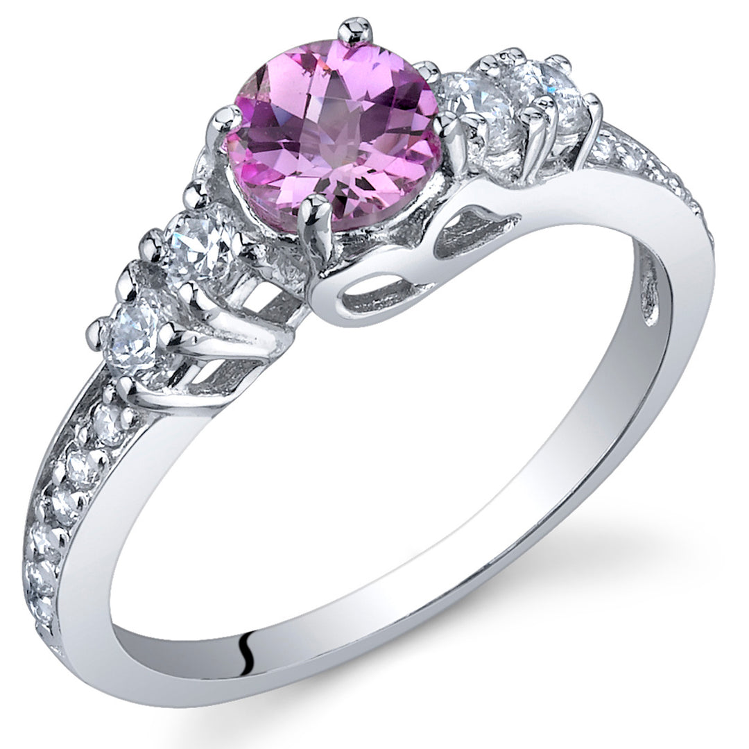 Pink Sapphire Ring Sterling Silver Round Shape Size 5