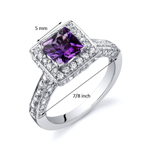 Amethyst Princess Cut Sterling Silver Ring Size 5