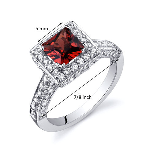 Garnet Ring 1 Carat Princess Cut Sterling Silver Ring Size 5