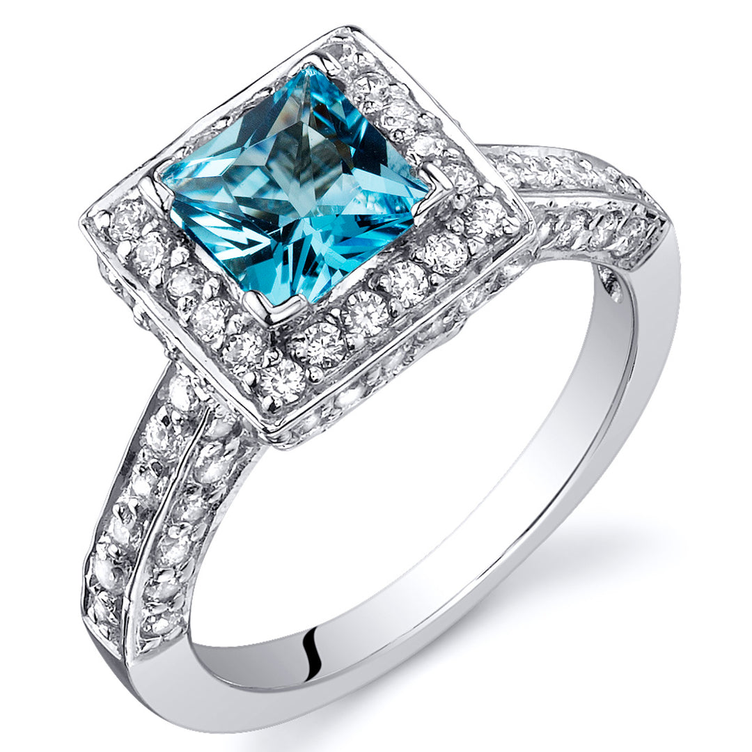 Swiss Blue Topaz Princess Cut Sterling Silver Ring Size 7
