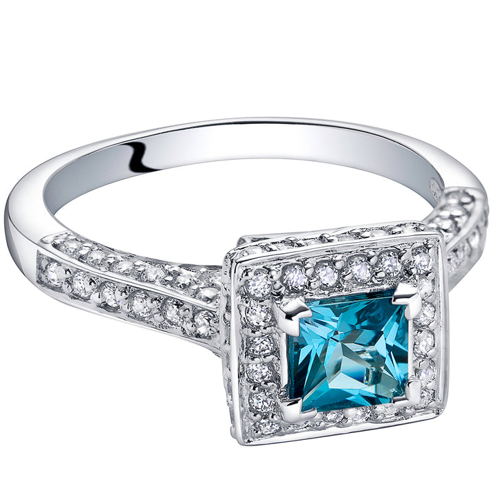 London Blue Topaz Ring Sterling Silver Princess Shape 1 Carat Size 5