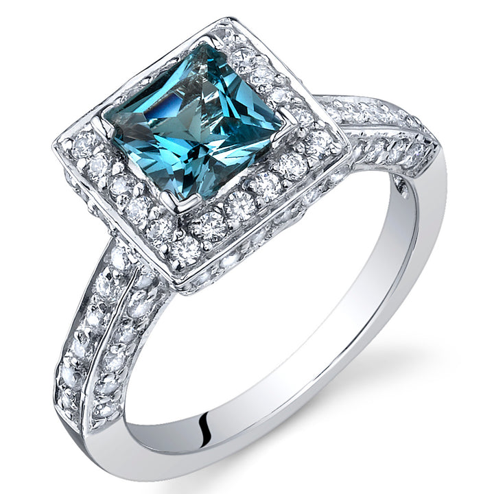 London Blue Topaz Ring Sterling Silver Princess Shape 1 Carat Size 5