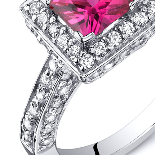Created Ruby Princess Cut Sterling Silver Ring Size 7