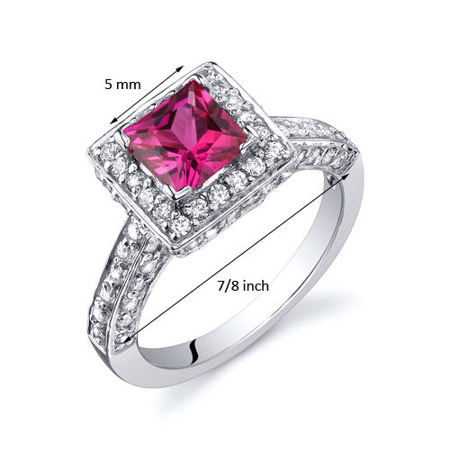 Created Ruby Princess Cut Sterling Silver Ring Size 8