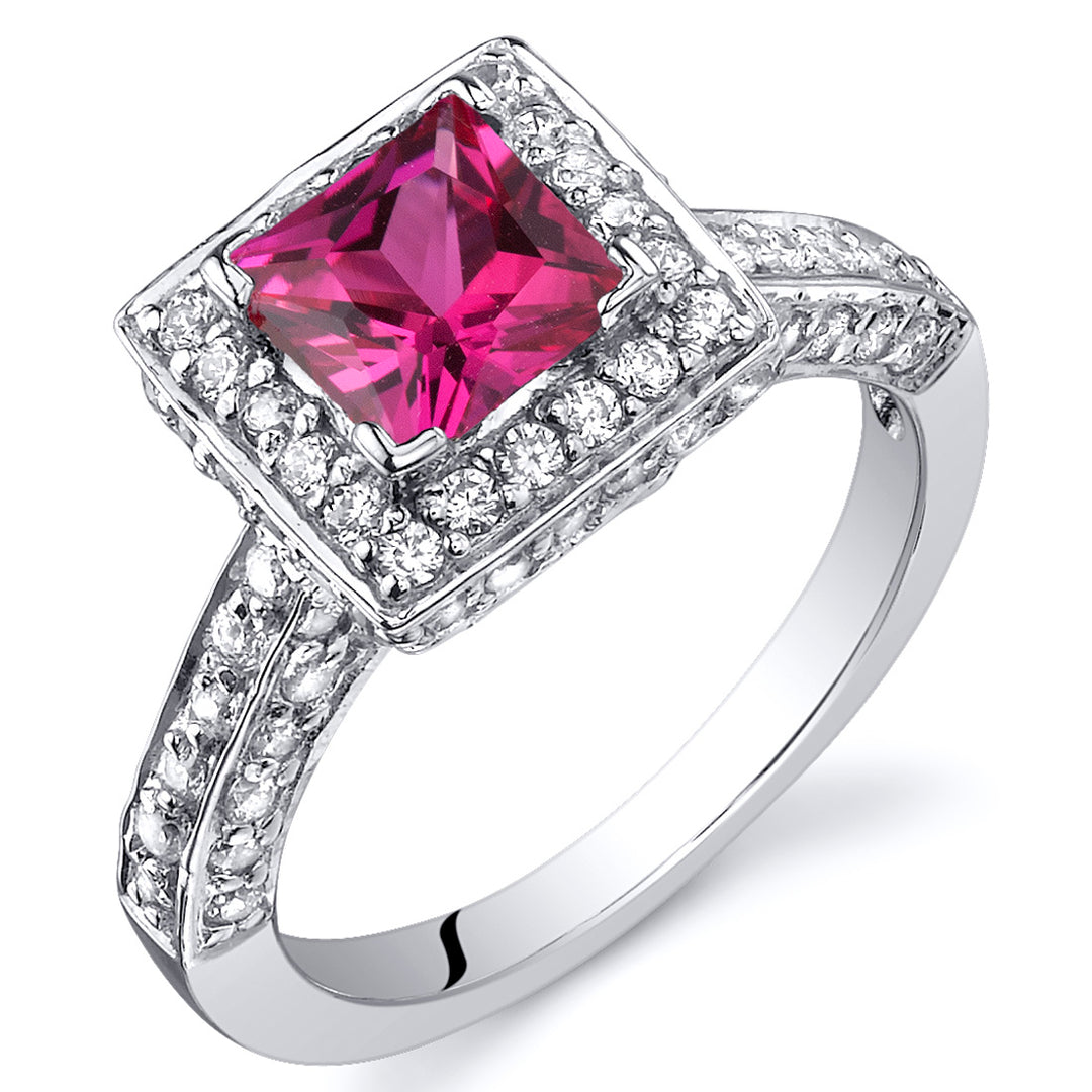 Created Ruby Princess Cut Sterling Silver Ring Size 9
