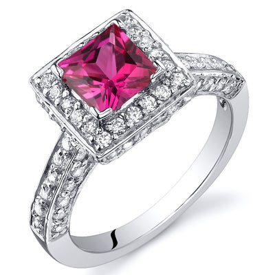 Created Ruby Princess Cut Sterling Silver Ring Size 6