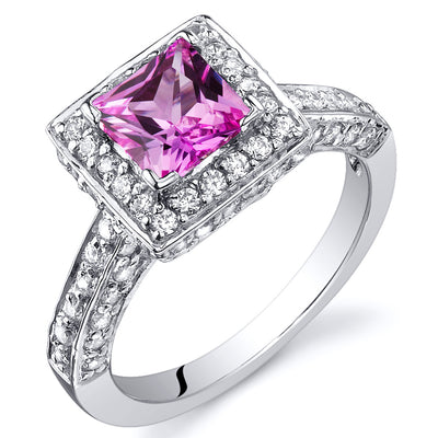 Created Pink Sapphire Princess Cut Sterling Silver Ring Size 5