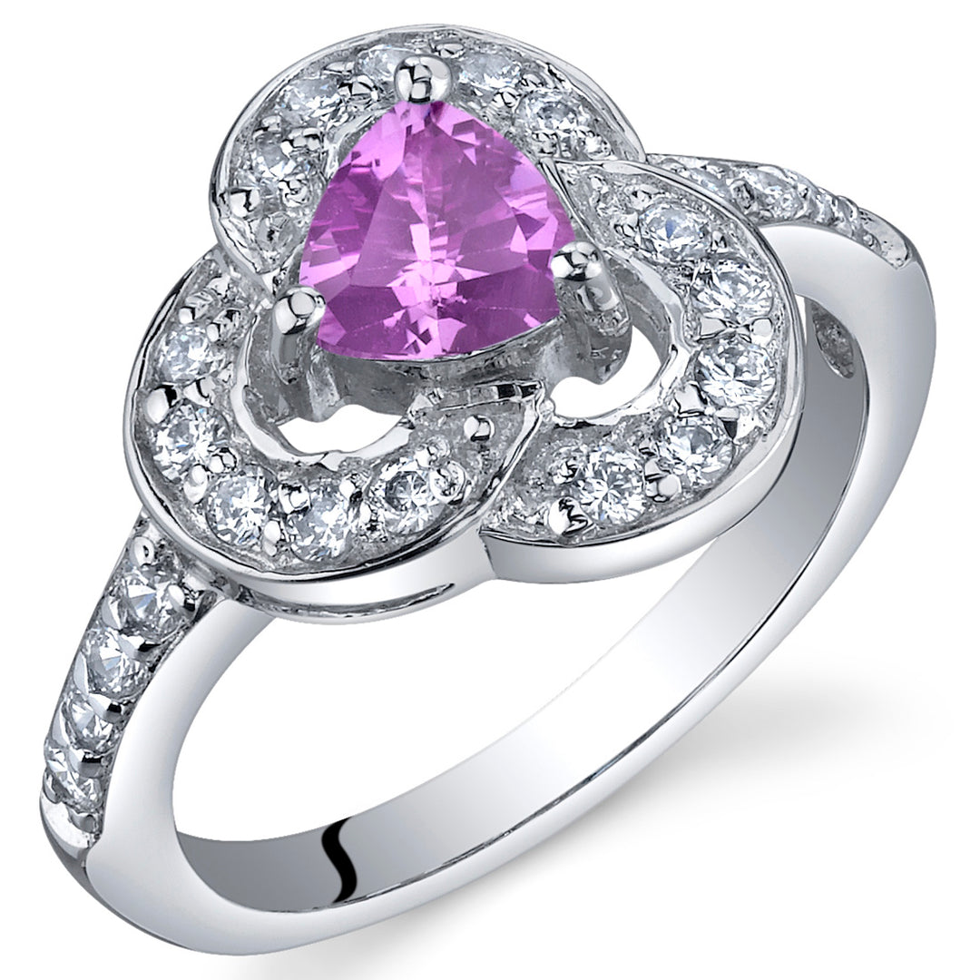 Created Pink Sapphire Trillion Sterling Silver Ring Size 5
