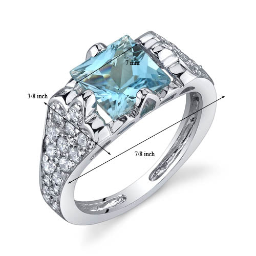 Swiss Blue Topaz Princess Cut Sterling Silver Ring Size 8