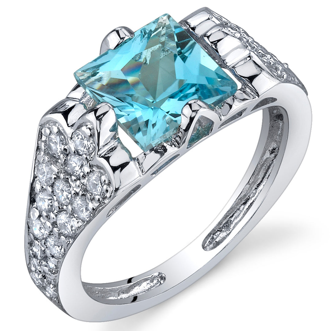 Swiss Blue Topaz Princess Cut Sterling Silver Ring Size 6