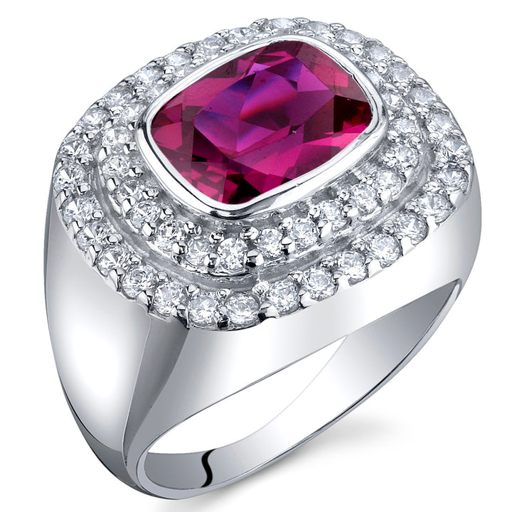 Created Ruby Radiant Cut Sterling Silver Ring Size 9