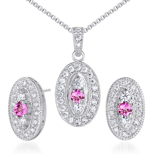 Created Pink Sapphire Earrings and Pendant Set