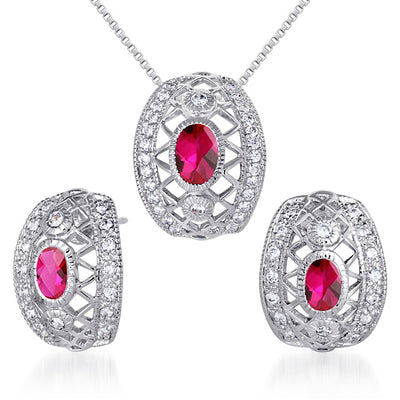 Created Ruby Pendant Earrings Necklace Sterling Silver