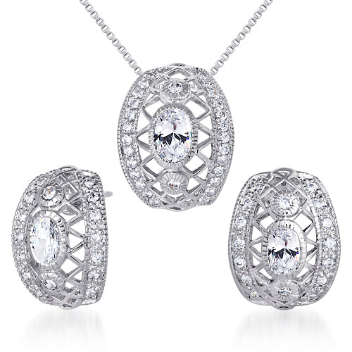 Sterling Silver Cubic Zirconia Pendant and Earrings Set