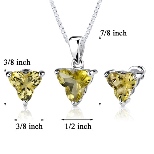Lemon Quartz 6.75 carats Pendant Earrings Set in Sterling Silver