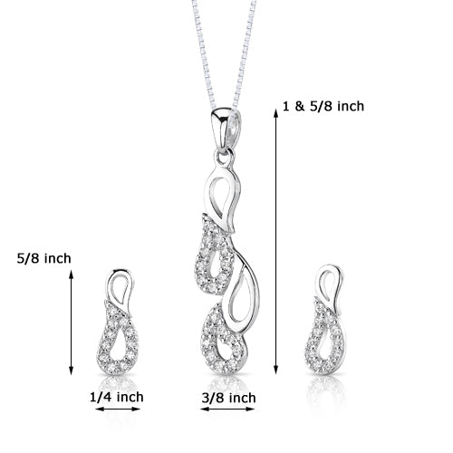 Sterling Silver Pendant Earrings Set with Cubic Zirconia