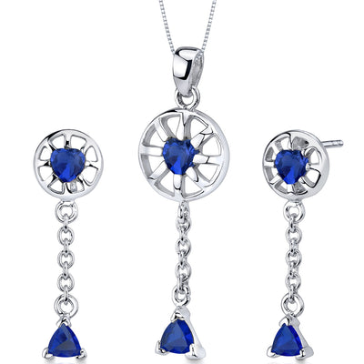 Blue Sapphire Pendant Earrings Set Sterling Silver