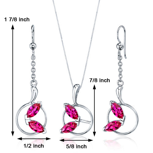 Lab Created Ruby Pendant Earrings Set Sterling Silver 4.50 Carats