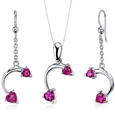 Lab Created Ruby Pendant Earrings Set Sterling Silver