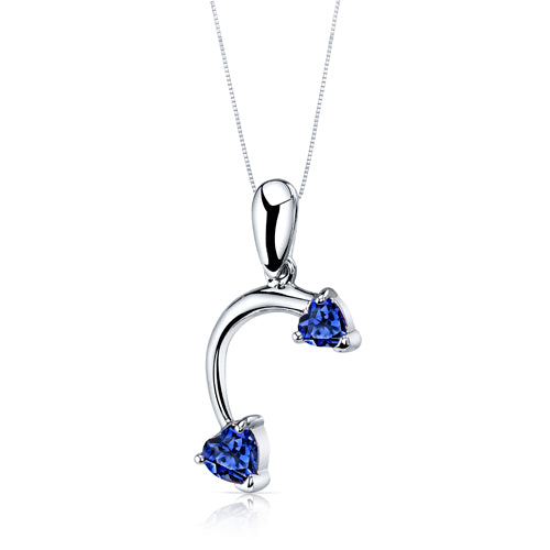 Created Blue Sapphire Pendant Earrings Set Sterling Silver